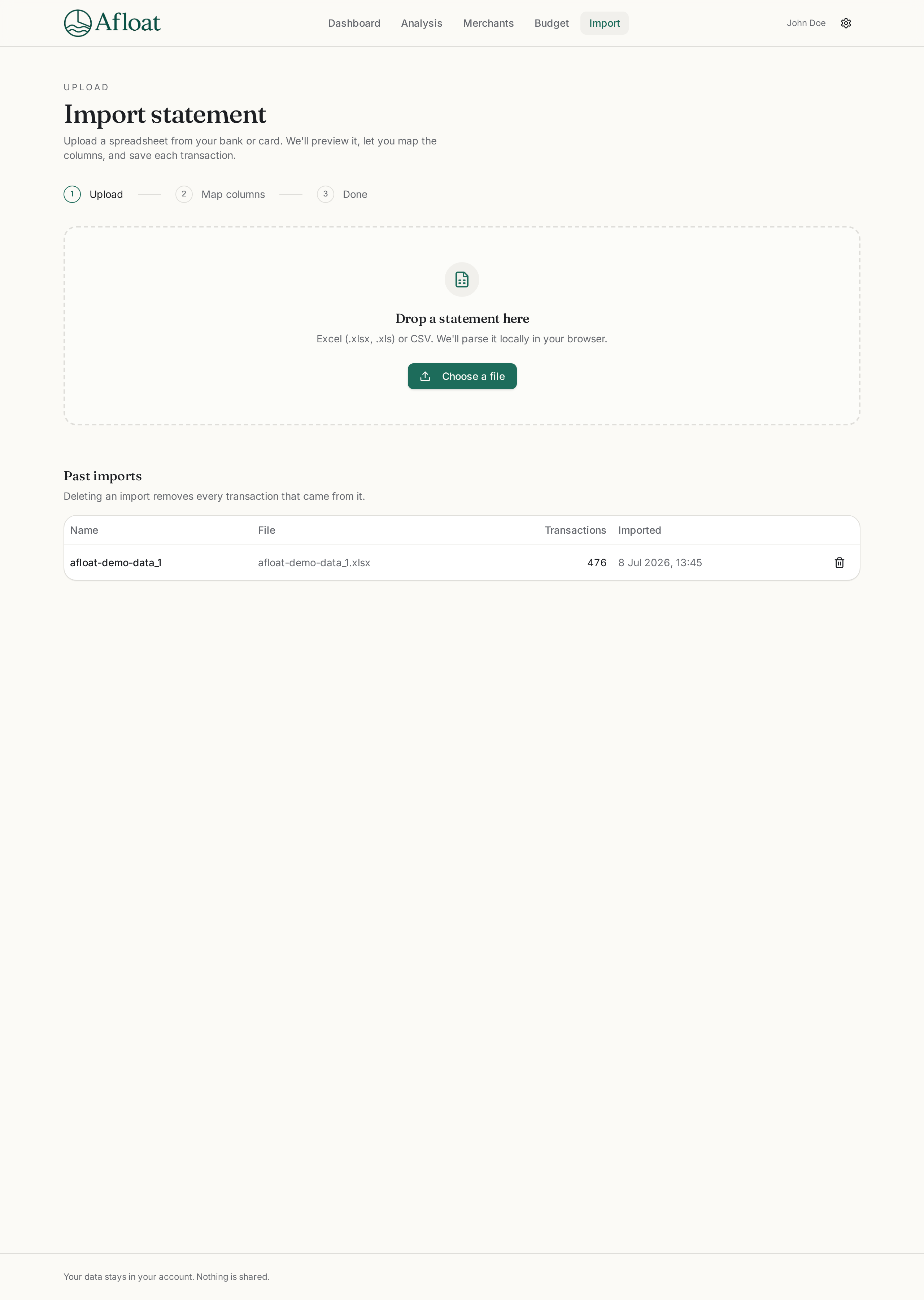 Import and column mapping screen